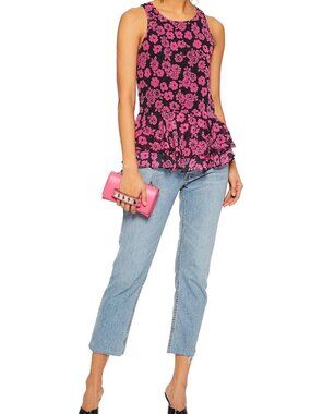 MILLY Pink Multi Floral Print Peplum Flared Tank Blouse Top Size 12 NWT $295